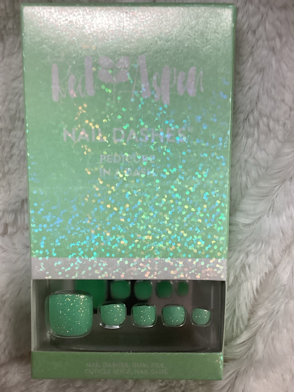 Mint Glitter Press-On Pedicure Nails by Bad Aspen